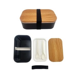 Wood Grain Design Bento Box(Black，900mL)