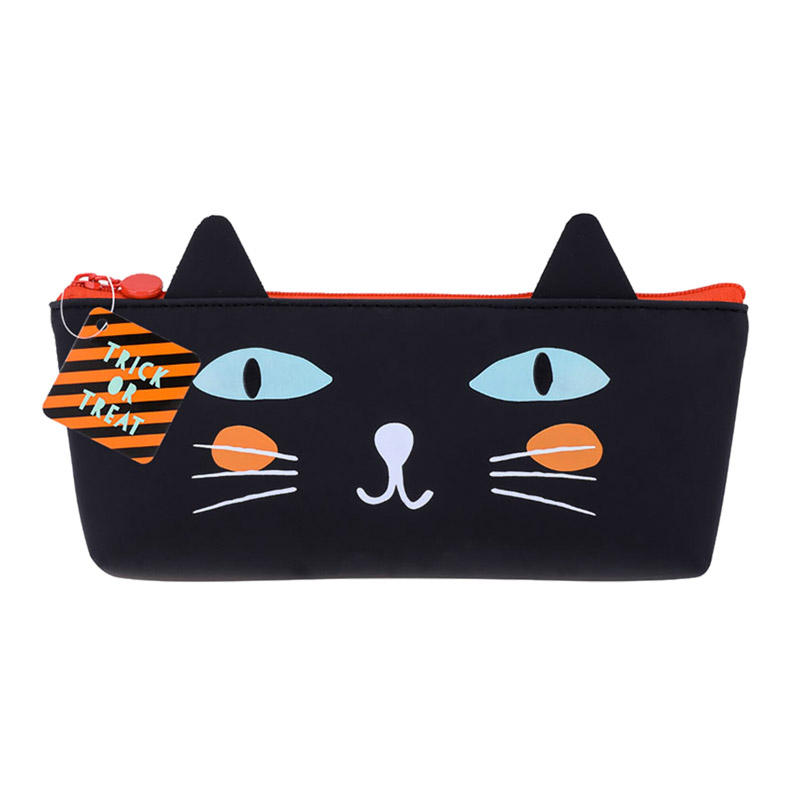 Estuche de papelería de silicona con brillo nocturno de la serie Halloween (gato negro)