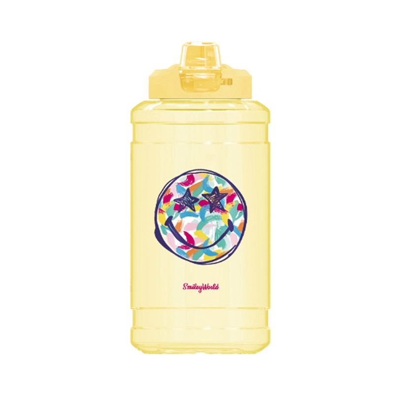SmileyWorld Collection Botella de agua de plástico de gran capacidad con pajita (1900 ml, amarillo)
