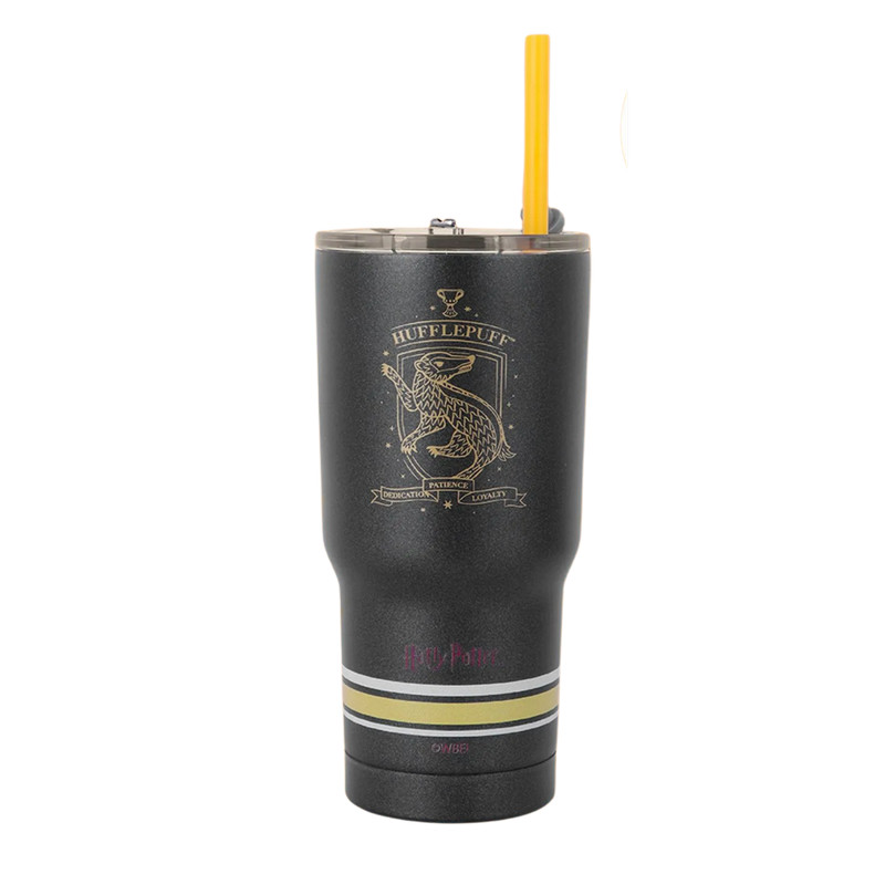 Vaso de acero de Harry Potter con dije y pajita (580 ml, Negro)