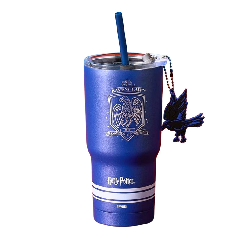 Vaso de acero con dije y pajita de Harry Potter (580 ml, azul)