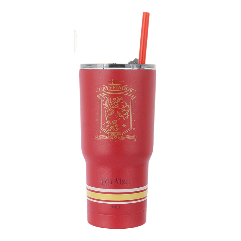 Vaso de acero con dije y pajita de Harry Potter (580 ml, rojo)