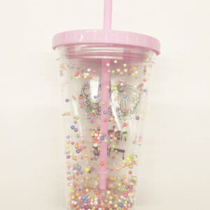 Double-Layered Plastic Straw Water Bottle with Decorations, 450mL