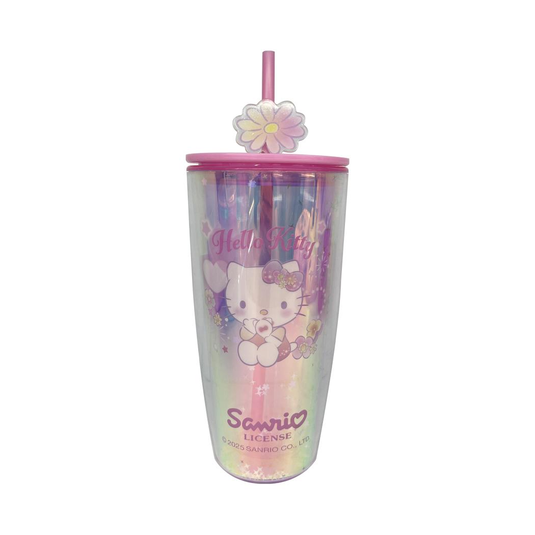 Hello Kitty Flower Language Series Double Wall Plastic Bottle with Straw 730mL